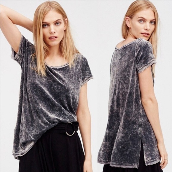 We the Free Doran Oversized High-Low Tee in Gray Crushed Velvet sz. XS Sz. S - Picture 1 of 13